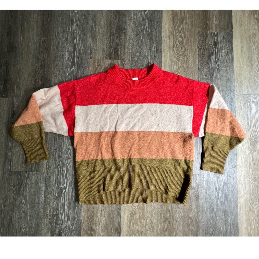 A New Day Sweater Women Medium Red Multi‎ Colorblock Striped Relaxed Knit